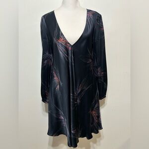 Amanda Uprichard 100% Silk Long Sleeve Deep V Neck Exotic Floral Mini Dress
